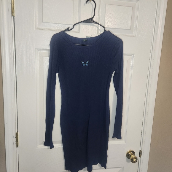 Wild Fable Blue Tie Front Long Sleeve Sweater Dress - Picture 1 of 5